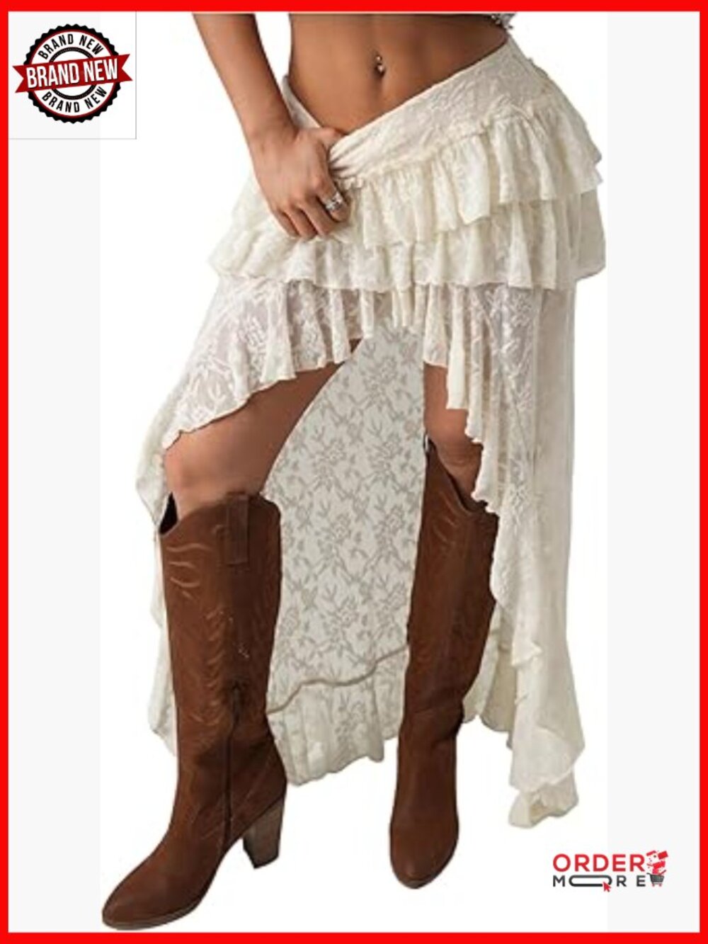 High Low Lace Skirt Low Rise Layered Ruffle Western Boho Fairy Long Skirt